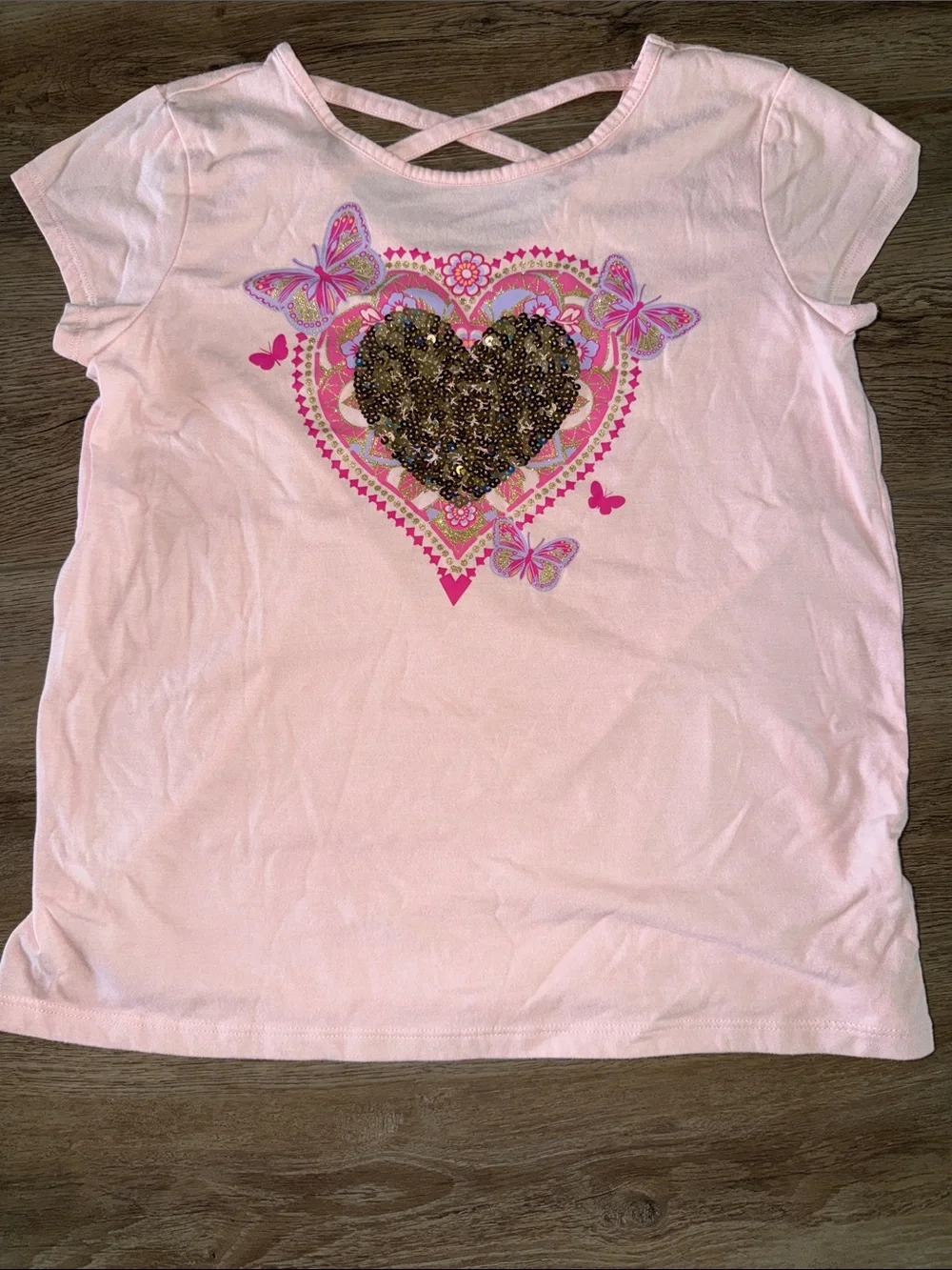 The Children's Place Light Pink Tee with Sequin Heart & Butterfly Design